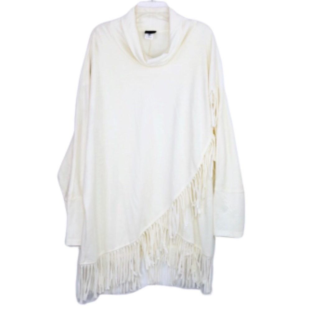 SALON STUDIO Tiered Fringe Top Nude Cream size L